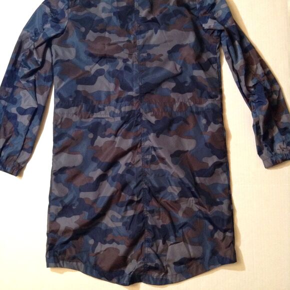 Camo Jacket Windbreaker Womens L Blue Brown Waxy Lightweight Hooded Gorpcore - Picture 7 of 12